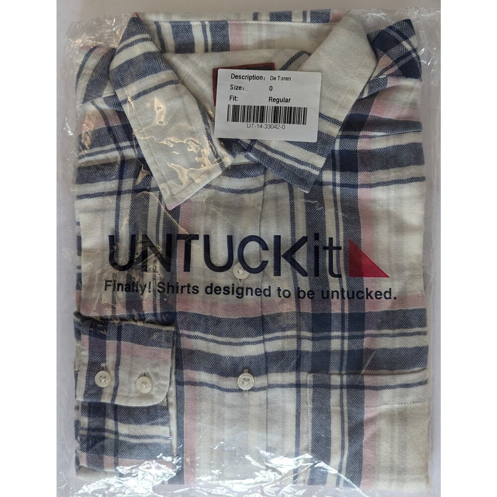 Women’s Flannel Shirt Blue and White Plaid UNTUCKIT - Picture 3 of 5